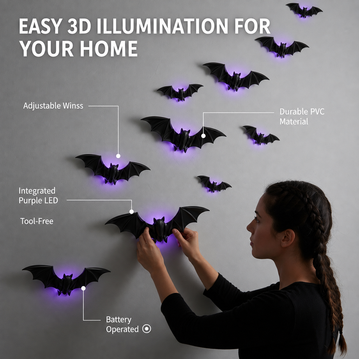 Alyvora BatGlow™ – Spooky 3D LED Halloween Bats