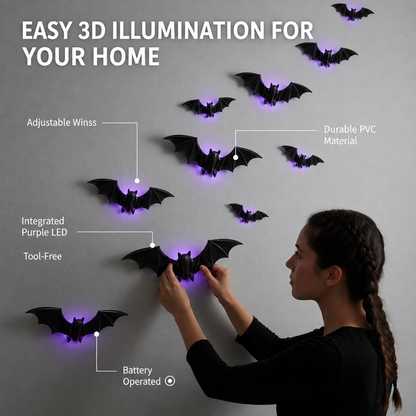 Alyvora BatGlow™ – Spooky 3D LED Halloween Bats